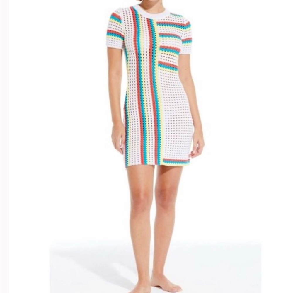 Solid & Striped Mini June Knit Dress Beach
Cover Up Crochet Vertical Stripe XL